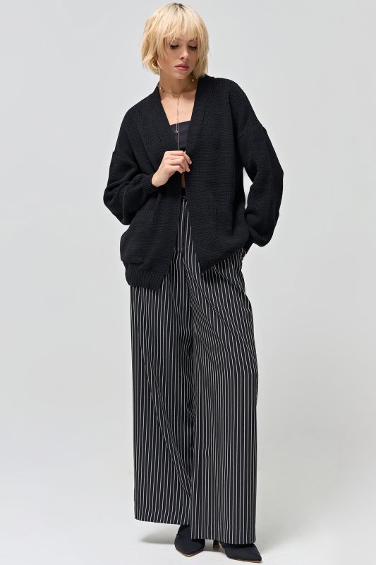 Black melange voluminous cardigan without a clasp