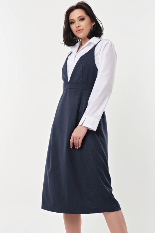 Office midi sundress under blouse dark blue