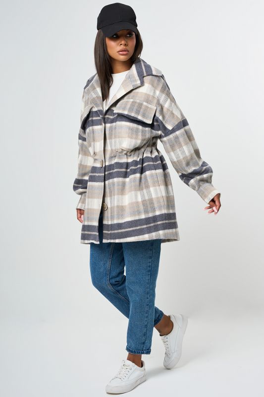 Coat with lining with plaid plaid placket