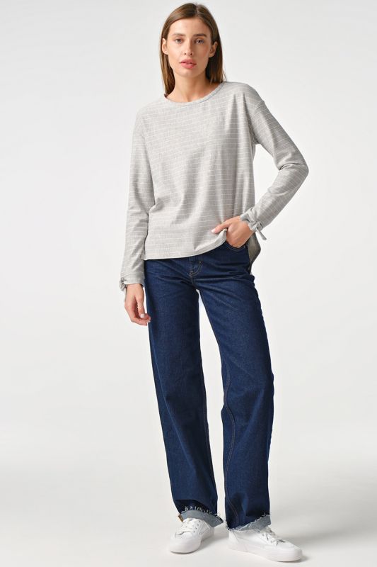 Light cotton striped sweater on gray