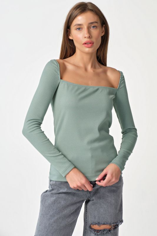 Longsleeve knitted longsleeve with square neckline mint