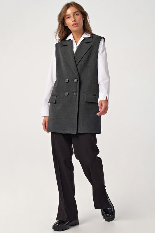 Long double-breasted lined vest gray