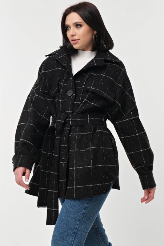 Shirt-coat shortened plaid on black