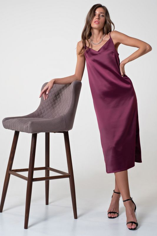 Lingerie-style midi combination dress in berry color