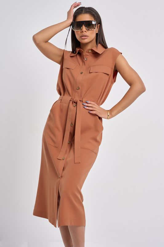 Terracotta straight silhouette safari dress