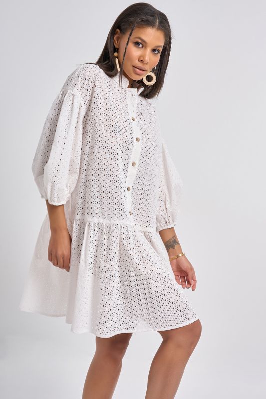 Summer dress with imitation cotton lace white