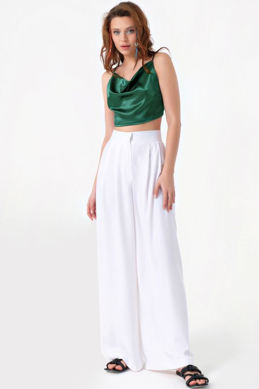 ONE SIZE emerald satin strappy crop top