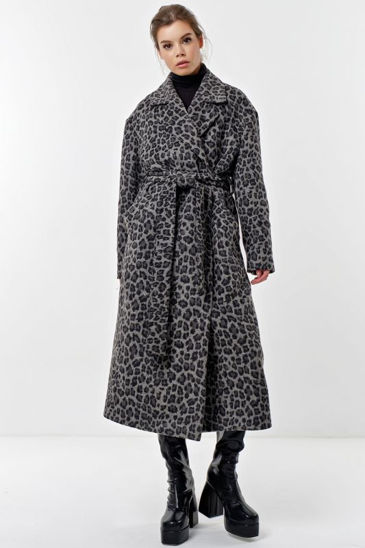 Long coat made of wool leopard on gray