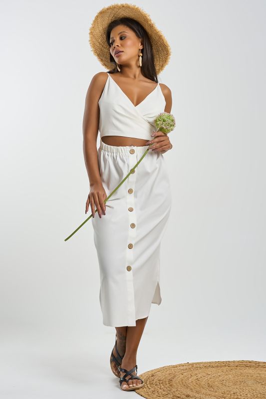 Cotton dress with cut-off waist white