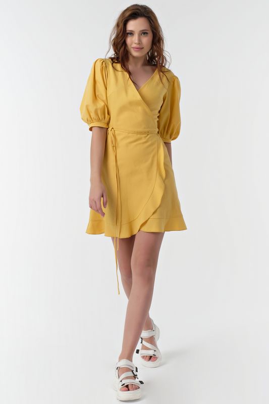 Summer mini dress with cotton flap in yellow