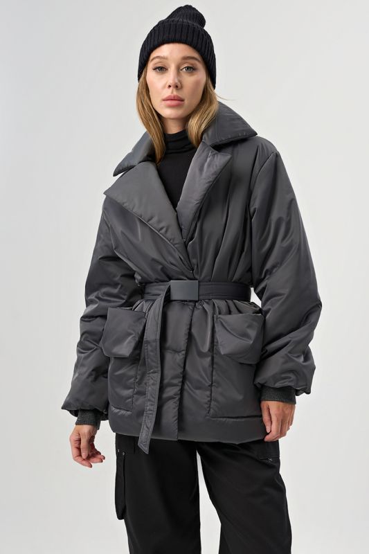 Demi-Seasonal jacket with belt gray