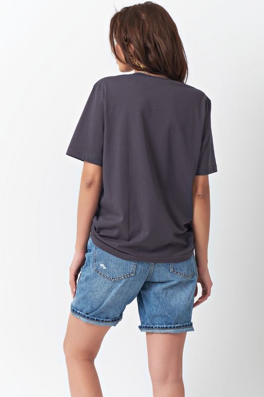 Basic knit cotton oversize T-shirt in dark gray