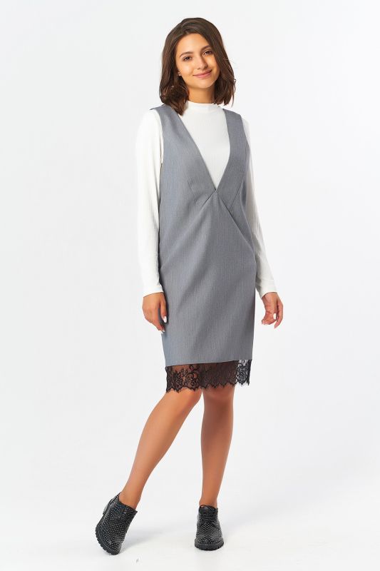 Office sundress with lace gray