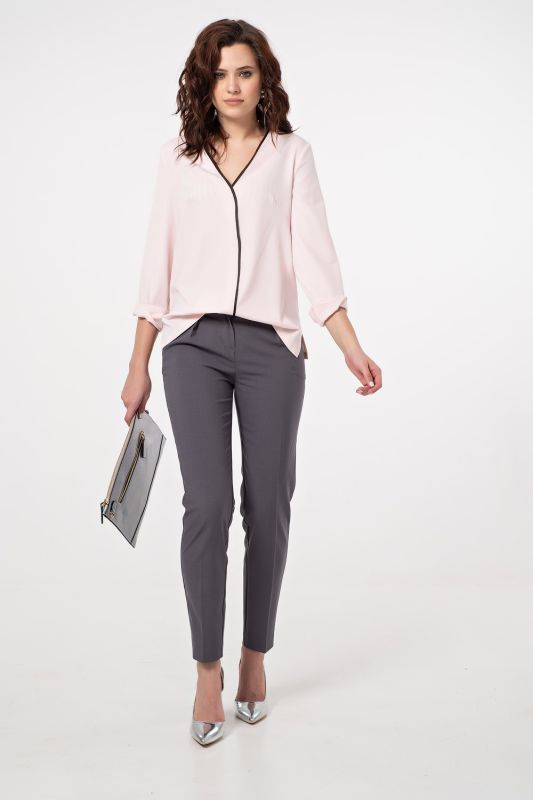 Office straight v-neck blouse in pale pink