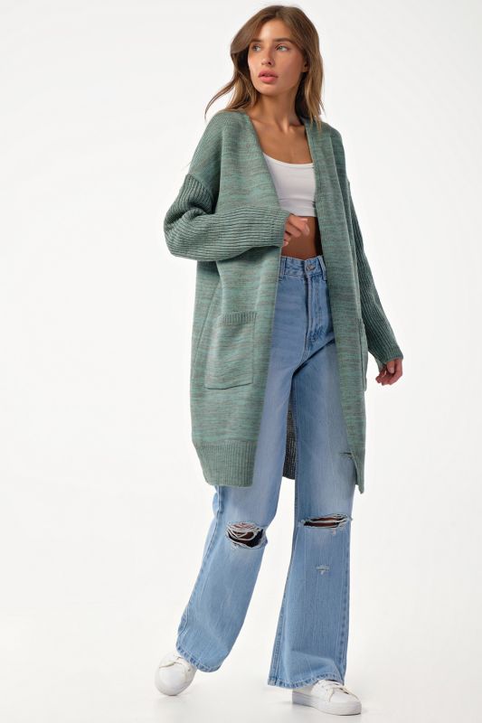 Oversize knitted cardigan with pockets gray-green