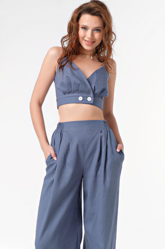 Summer pants suit with linen top blue