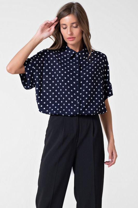 Short Sleeve Oversize Shirt with Polka Dots on Blue