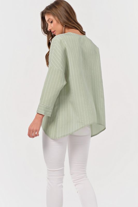 Free buttoned blouse with striped stripes on green