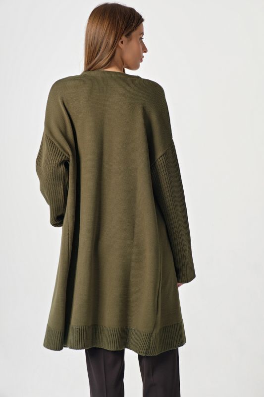 Olive long sleeveless knitted over-size cardigan without button