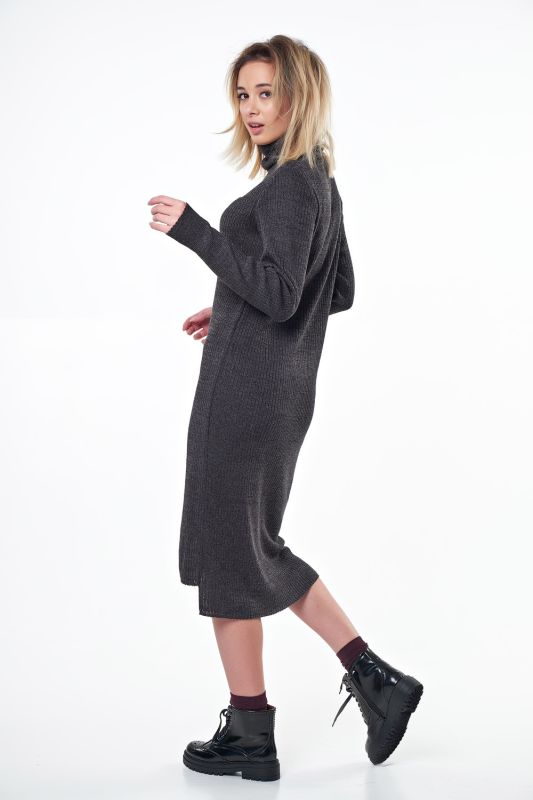 Warm midi dress with high neck dark gray melange