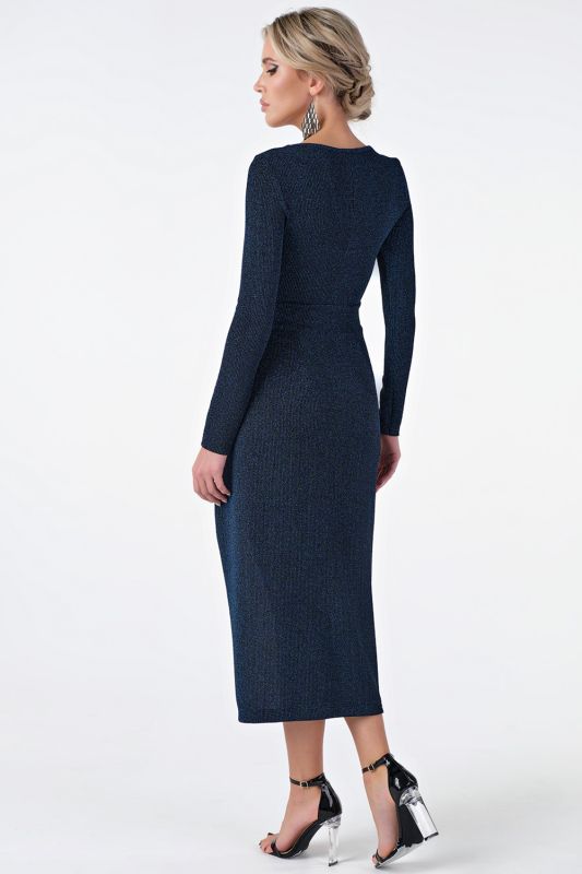 Fit-and-flare dress of knitted fabric with lurex, blue