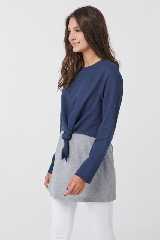 Long sleeve sporty knitted cotton tunic in navy blue