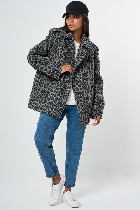 Leopard jacket made of wool overcoat with insulated lining