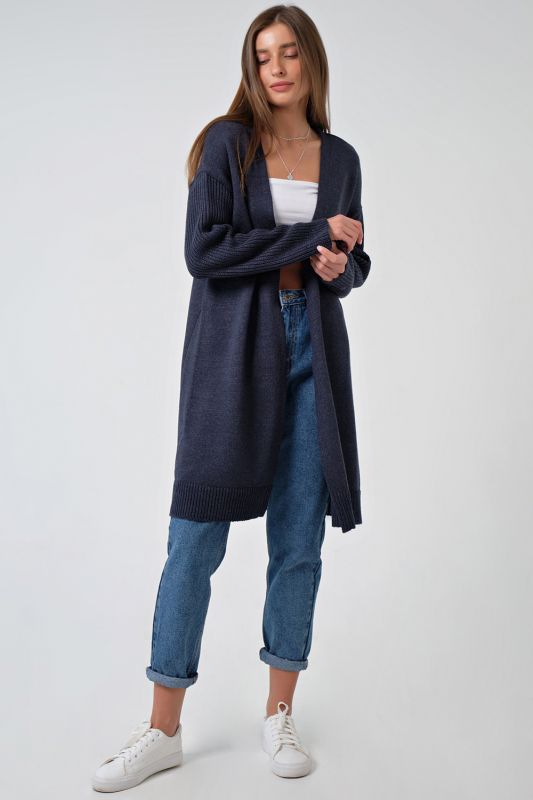 Knitted over-size long cardigan without button blue