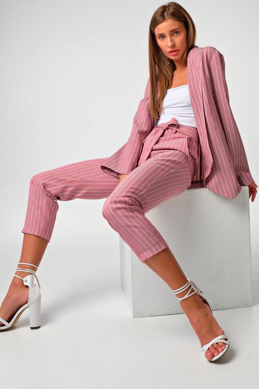 Pink striped long straight summer jacket