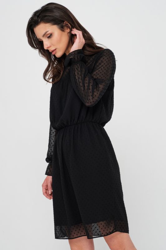 Long Sleeve Chiffon Evening Dress Black