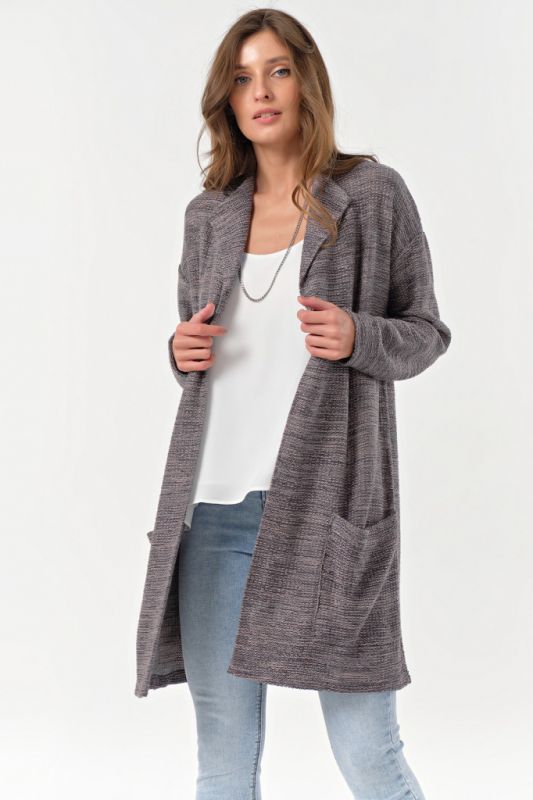 Warm knitted loose cardigan with pockets gray-beige