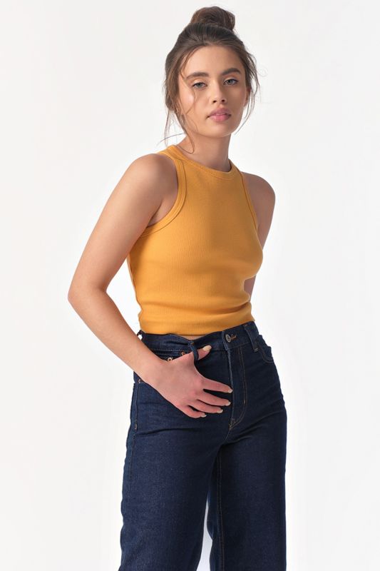 Yellow cotton knit crop top