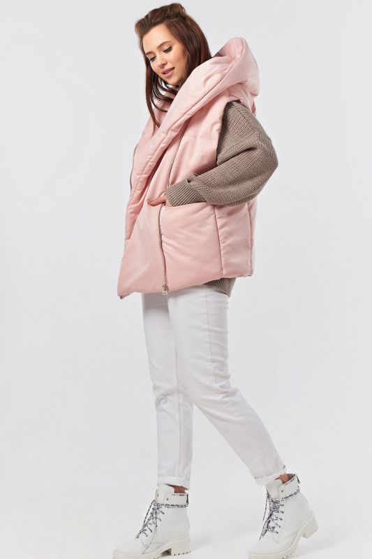 Zippered overcoat with hood in pink