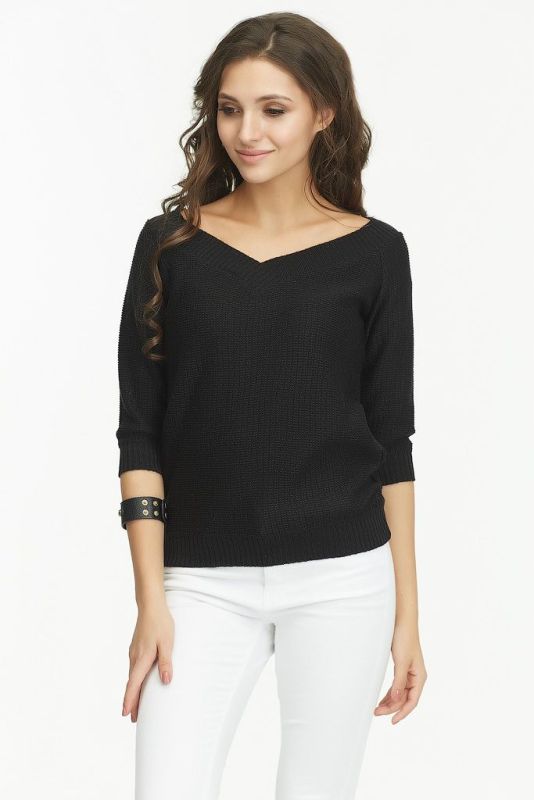 Pullover knitted short with v-neck black