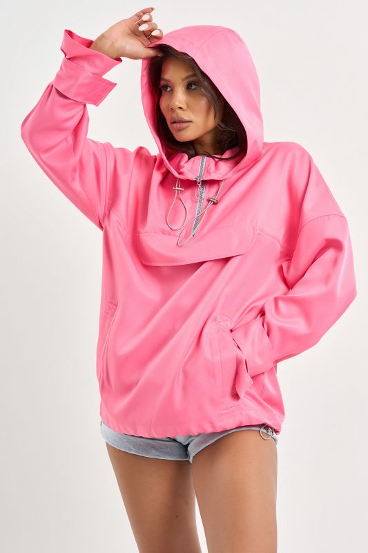 Lightweight hooded windbreaker in neon pink