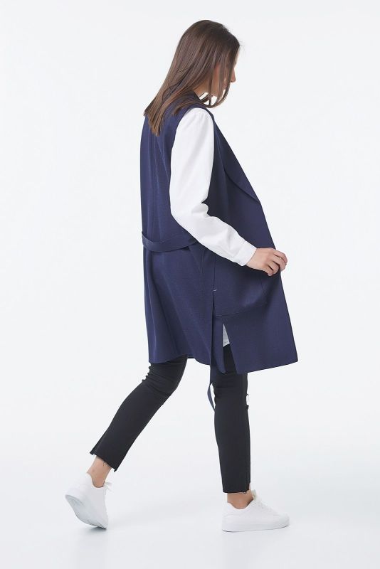 Long straight vest with pockets dark blue