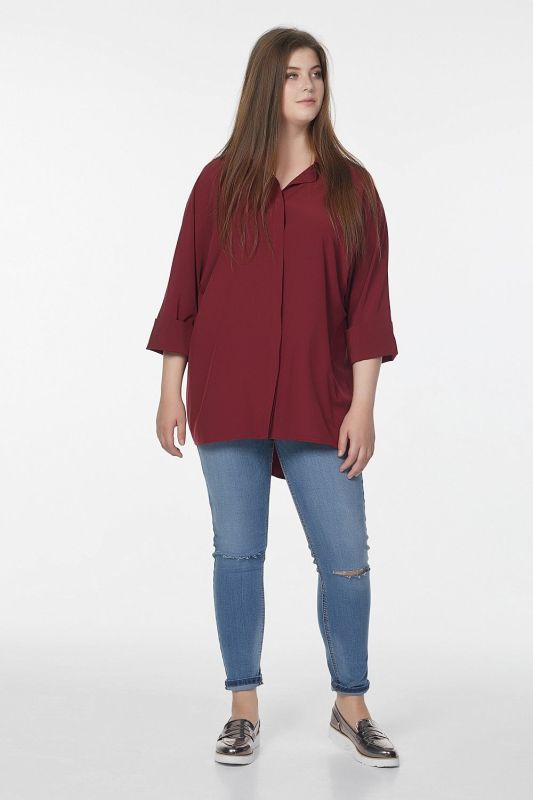 Oversize office blouse in big size burgundy