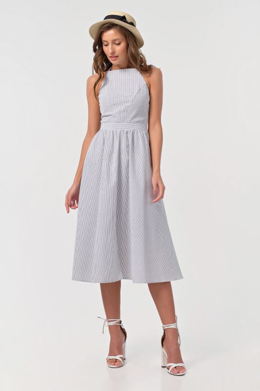 Cotton striped summer midi sundress on white