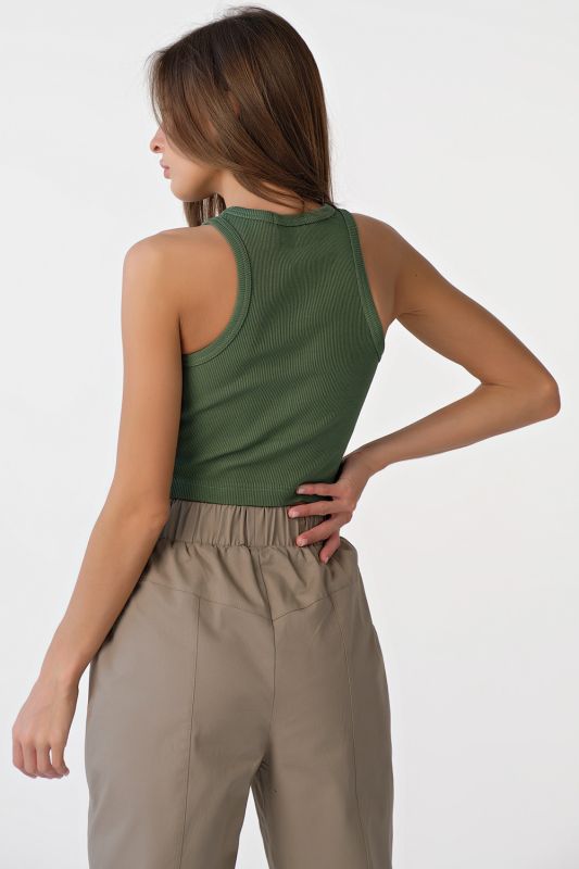 Cotton American cotton cropped knit top with armhole green