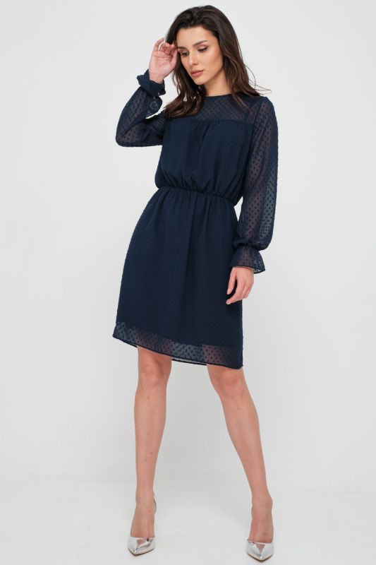 Long sleeve chiffon evening dress in navy blue