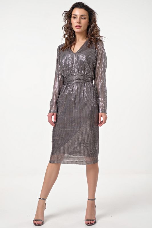 Silver silver sequin knitted semi-fitted silhouette dress