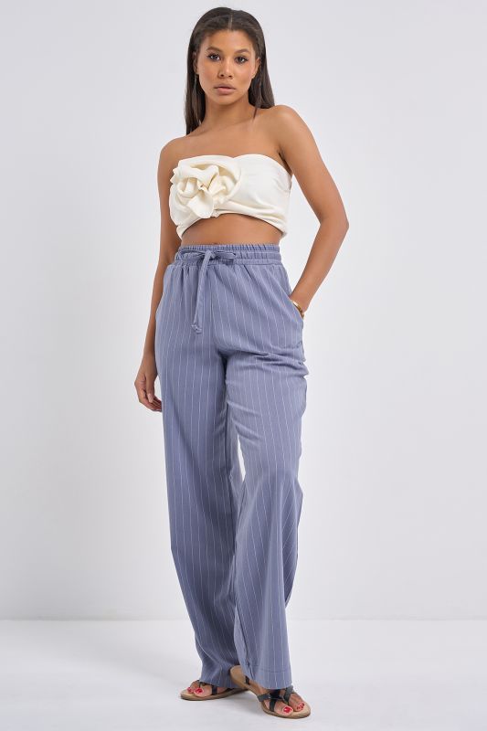 Indigo Striped Cotton Trousers