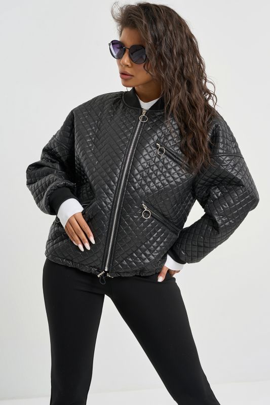 Short bomber made of quilted jacket fabric black