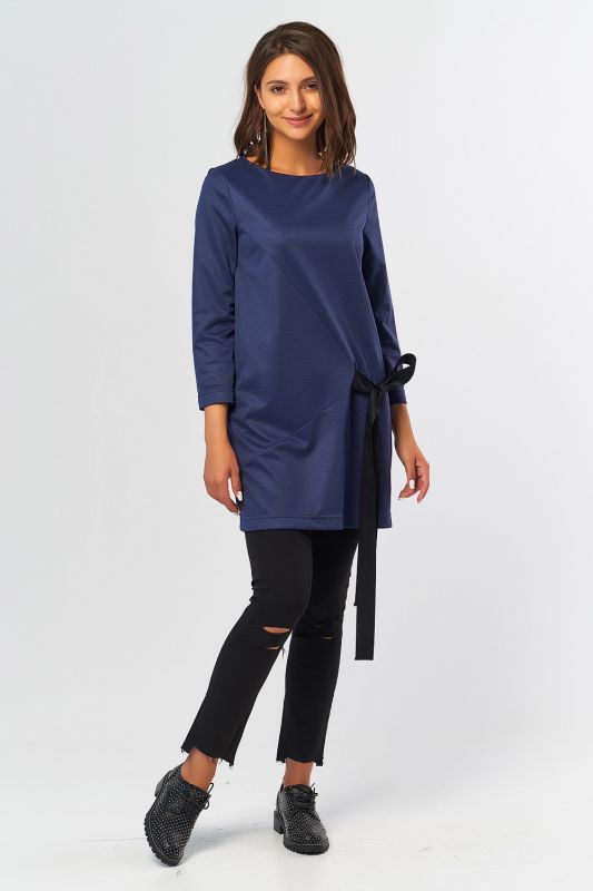 Knitted straight tunic for office dark blue