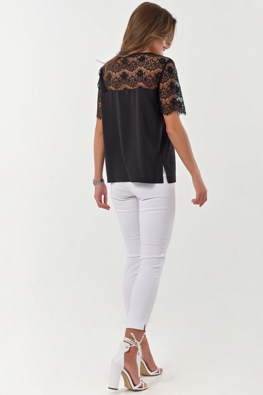 Straight blouse with lace black