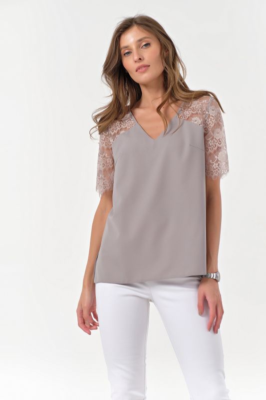 Dressy straight blouse with lace gray