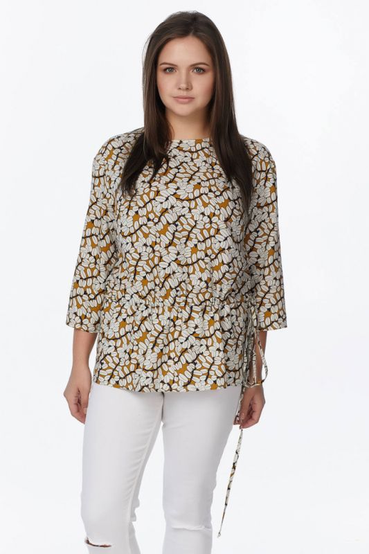 Summer blouse large size with mustard print