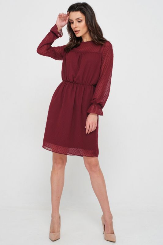 Long sleeve chiffon evening dress burgundy