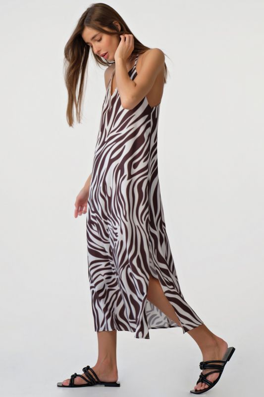 Strappy open-back sundress in animal milk chocolate