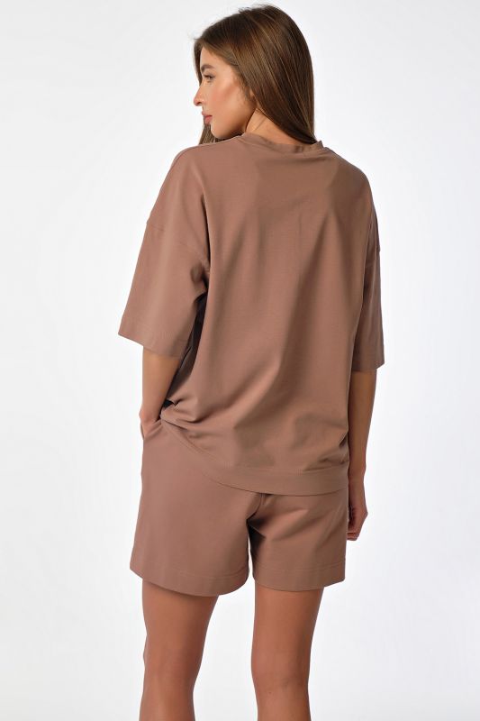 Summer sporty oversize suit with shorts Milk chocolate cotton shorts